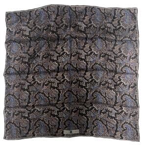 ROBERT TALBOTT Fine Silk Scarf Printed in Italy  Black Blue Brown Paisley 25"